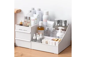Stylish White Plastic Domestic Drawer for Cosmetics: a Must-have Skincare and Lipstick Desktop Storage