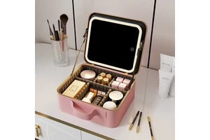 Wholesale Cosmetic Travel Touch Vanity Portable Storage Case Pu Leather Box Makeup Bag With Led Mirror