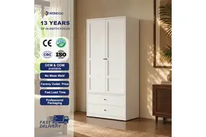 White Metal Bedroom Closet With Upper Cupboard Freestanding Clothes Cabinet for Condo Home Interior Furniture Organization
