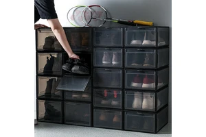 Assembling Transparent Japanese Style PP Plastic 18L Sneakers Basketball Shoes Shoe Storage Box Flip Cover for Men's Women's