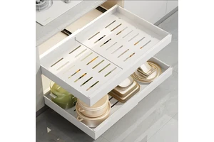 Expandable Pull Out Cabinet Organizer Adjustable 32-48cm Adhesive Drawers for Kitchen Pantry Bathroom Home Storage