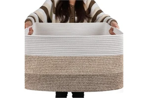 Large-Capacity Foldable Modern Minimalist Cotton Rope Woven Storage Basket for Home Desktop Organization Baby Toys & More