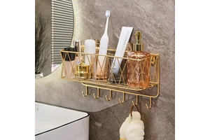 The Storage Rack in the Bathroom Does Not Require Punching Holes. the Wall of the Bathroom Is Used to Store Cosmetics
