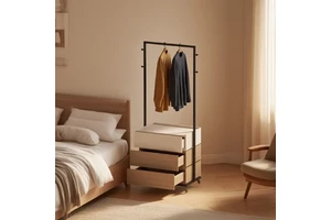 Compact Free Standing Coat Rack with Storage Cabinet Easy Assembly for Convenient Organization