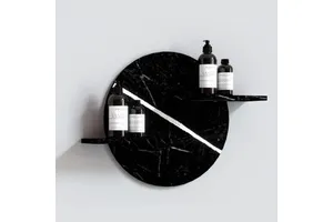 LULLABY Loop Art Stone Black/White Veined Wall Shelf Holder 48x12x36 Pack 1 for Bathroom Use