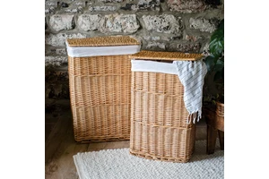 Laundry Storage Basket with Removable Cotton Lining & Lid Square Woven Rustic Style Rattan