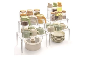 Acrylic Cabinet Organizer Set of 2 Shelf Organizer, Spice Rack Organizer for Cabinet, Desk Countertop Organizer