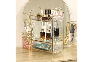 Vanity Makeup Organizer Skin Care Products Display Rack with Drawers Double Cosmetics Storage Rack