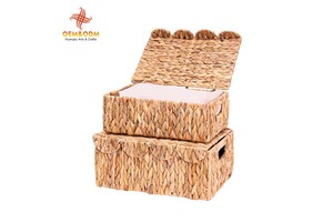 Handmade Rectangle Multi-Functional Toys Water Hyacinth Seagrass Wicker Picnic Storage Laundry Baskets With Lid Home Decoration