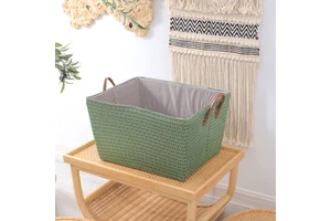 Foldable Storage Basket With Handle PP Woven Storage Basket Pet Toy Storage Box