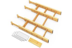Bamboo Expandable Drawer Dividers With Inserts And Labels, Kitchen Adjustable Drawer Organizerswith Inserts And Labels
