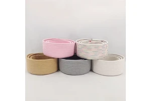 Natural Cotton Rope Woven Storage Baskets Desktop Organizer for Cosmetics, Snacks, Decorative Fabric Storage for Home