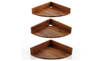 Set 3 Natural Wood Corner Wall-Mounted Storage Shelves Home Kitchen Decor