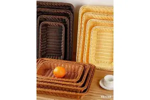 Hot Eco-Friendly Modern Rectangular Plastic Woven Wicker Storage Basket for Fruit Snacks Vegetable Toy Towel Home & Hotel Use