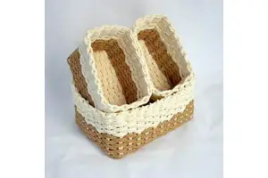 Eco-Friendly Paper Rope Hand Woven Storage Basket Multifunctional Handmade Organizer Box for Kitchen, Picnic Bread Storage