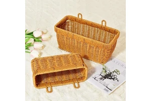 Custom PE Rattan Woven Storage Basket with Handle Handmade Decorative Organizer Basket