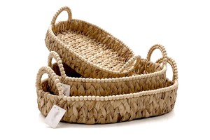 Handwoven Water Hyacinth Storage Baskets For Toilet, Living Room, Nursery Organization Natural Oval Versatile Nesting Baskets