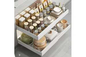 GOURMAID Expandable Pull Out Cabinet Organizer with Nano Film for Kitchen Storage Under Sink Heavy Duty Drawer Organiser Shelf