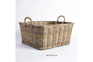 Rectangle Rattan Storage Basket Woven Large Wicker Eco-Friendly Multi-Purpose Stackable Durable Wooden Handles Storage Container