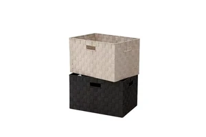 Woven Storage Basket Rectangular PP Woven Organizer Crate for Clothes Toys Bathroom Pantry Home Storage