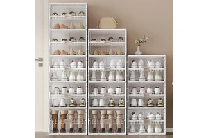 Haogle Dust-proof Magnetic Opening Collapsible Shoe Cabinet Installation Free Folding Multilayer Plastic Clear Shoes Box