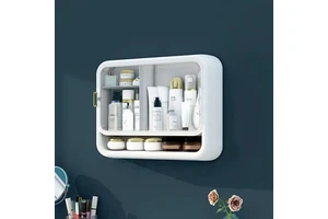Wall-mounted Makeup Organizer Cosmetic Storage Box Waterproof Dustproof Large Capacity Storage Holder Bathroom Shelf