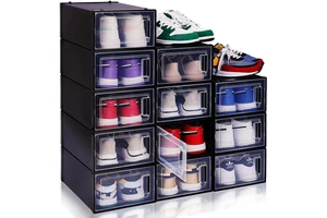 Wholesale Shoe Storage Box Shoe Rack Container Plastic Black Shoe Box Display