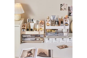 Home Cosmetic Storage Box Desktop Makeup Table Compartmentalized Organizing Double-Layer Lipstick Skincare Organizer