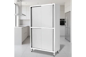 Modern Stainless Steel Double Sliding Door Storage Cupboard Organizer for Kitchen Design for Hotels and Restaurants