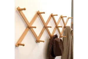 Modern Expandable 14-Hook Wooden Wall Rack for Coats and Hats Modern Style Coat and Hat Organizer