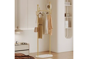 Modern Metal Floor-Standing Living Room Coat Rack with Five Hooks and Vertical Storage