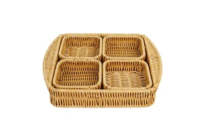 Natural Rattan Woven Four-compartment Set Basin Handle New Chinese Style Dried Fruit Combination Storage Basket Multi-grid