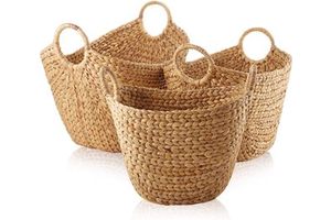 Multipurpose Boat Baskets With Handles - Natural, Woven Water Hyacinth Storage Organizers For Throw Blankets, Bedroom