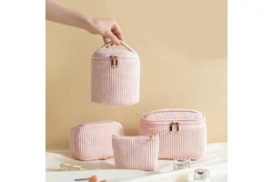4pcs Large Capacity Easy Carry Makeup Bag Travel Corduroy Cotton Makeup Bag with Handle