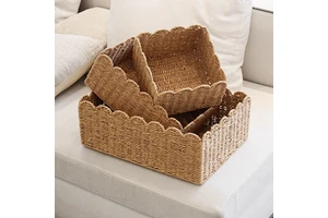 Multipurpose Paper Woven Storage Basket Handmade Organizer Boxes for Home Kitchen Office Sundries Fruits Storage