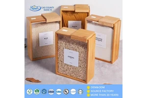 Premium Airtight Bamboo Food Storage Container Set Eco Friendly Glass Kitchen Pantry Organization Jars With Bamboo Lid