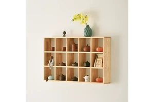 Custom Solid Wood Wall Shelf, Modern Minimalist Chinese Style Floating Shelf for Tea Set Display, Wall Mounted Storage Organizer