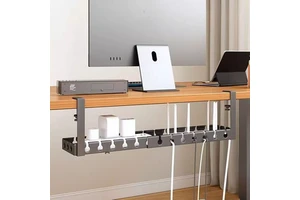 Under Desk Metal Cable Organizer & Rack Standing Type Single Tier Power Cord Storage Box No Drilling Desktop Socket Management