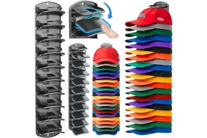Wall Mount Closet & Door Hat Rack Holder Hanging Double Capacity Hat Organizer for Baseball Cap 40 Cap Storage with Spring Clips