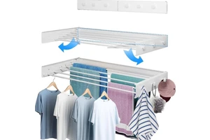 80cm with 6 Hooks Wall Mounted Rack Foldable Drying Rack for Bathroom Use