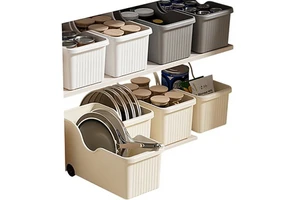Plastic Kitchen Cabinet Storage Box Model 25 with Pulley Lid and Minimalist Design for Sundries and Kitchenware