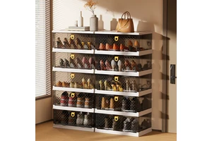Modern Plastic 4 Tier Shoe Box Foldable Shoe Rack Sneaker Organizer Stackable Plastic clear Storage Display case Shoe Box