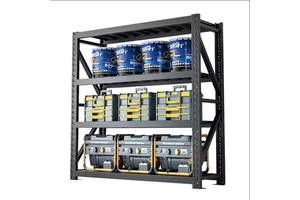 4 Tier Popular Warehouse Black Stackable Organizer Galvanized Steel Household Tool Shelf Shelves Rack Storage for Garage