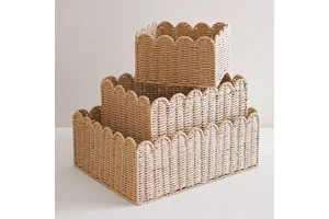 Paper Rope Woven Nordic Style Rectangular Storage Basket With Large Capacity For Clothes Sundries Snacks Toys; Snack Storage Bin