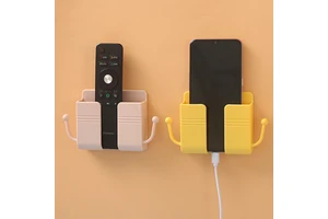 Wall Mount Phone Holder Universal Multipurpose Plastic Storage Box Wall-Mounted Remote Control Stand Charging Rack with Hook
