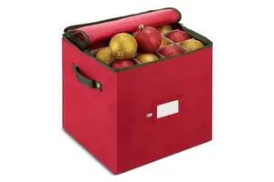 Large128 Holiday Ornaments Xmas Decorations Plastic Christmas Ornament Storage Box with 2 Sided Dual Zipper Closure