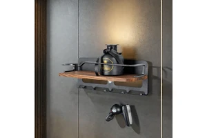 Solid Wood Wall-Mounted Decoration Shelf for Home Organization Mail Holder Undermount Metal Hooks Kitchen Bathroom Living Room