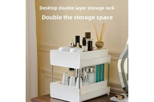 Desktop Double-Layer Plastic Storage Rack Movable Moisture-Proof Large-Capacity Cosmetic Skincare Drawer-Style Storage for
