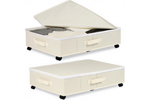 Under Bed Storage Boxes on Wheels, 2-pack with Label Racks to Store Clothes, Shoes and Blankets