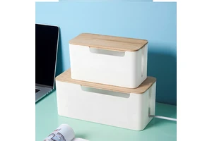 Bamboo Cable Cord Wire Junction Storage Box Management Organizer Box with Organizer